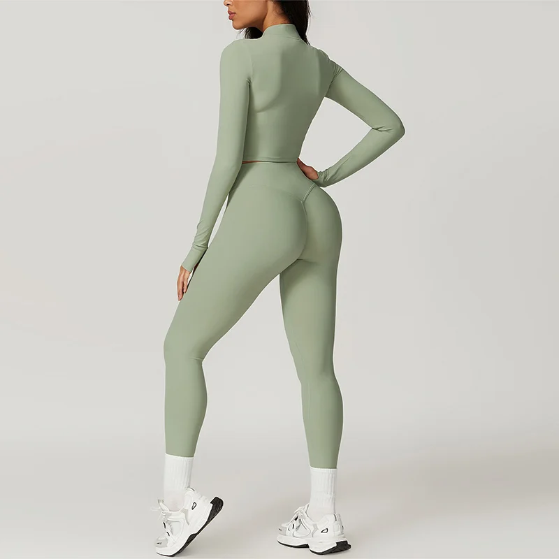 Workout Outfit Active Wear 3 Pieces Workout Clothes For Women Sports Bra High Waist Gym Leggings Long-Sleeved Fitness Sportswear