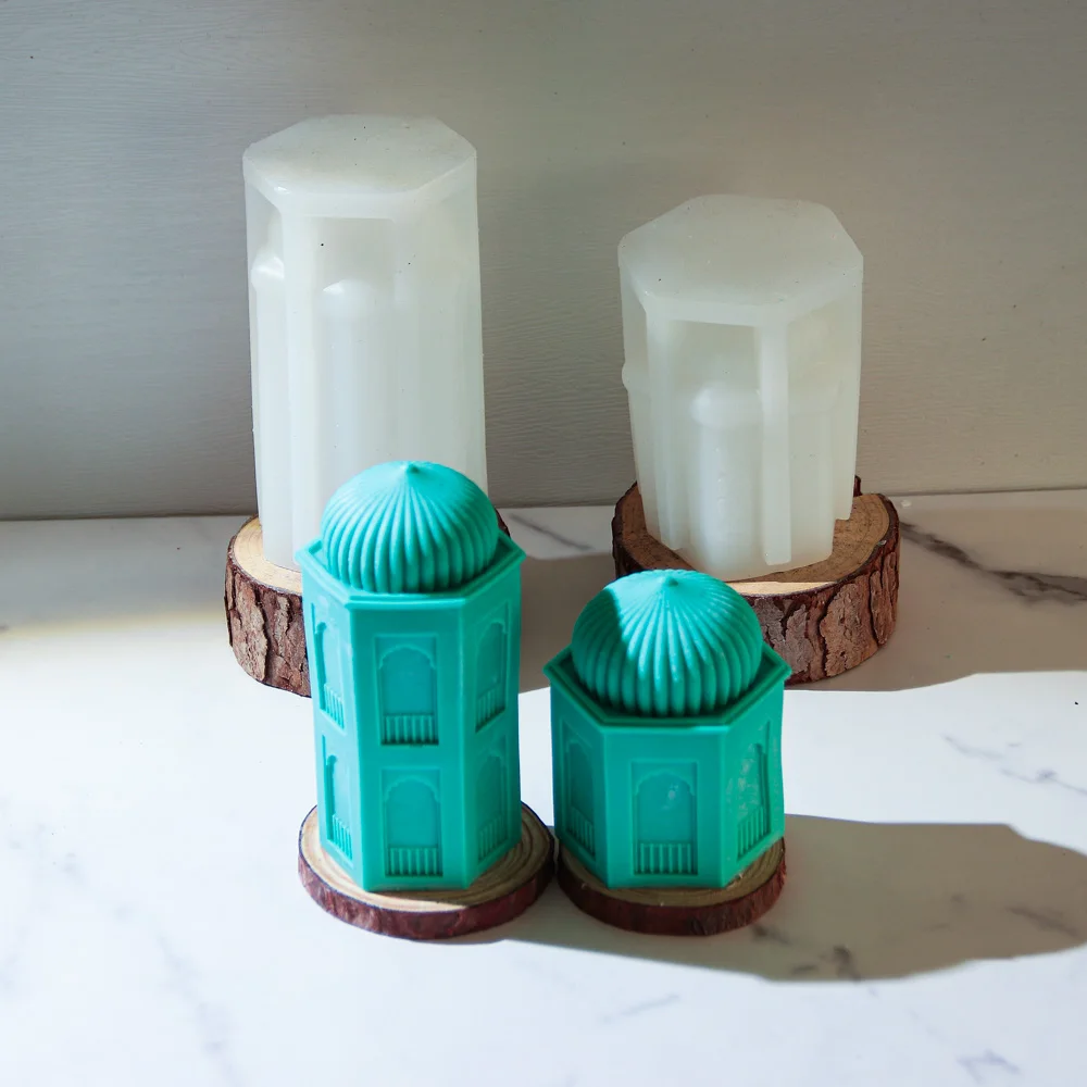 Geometric Castle Candle Mold DIY Arabic Architecture Style Silicone Mold Eid al Fitr Gypsum Resin Making Tool Religious Ornament