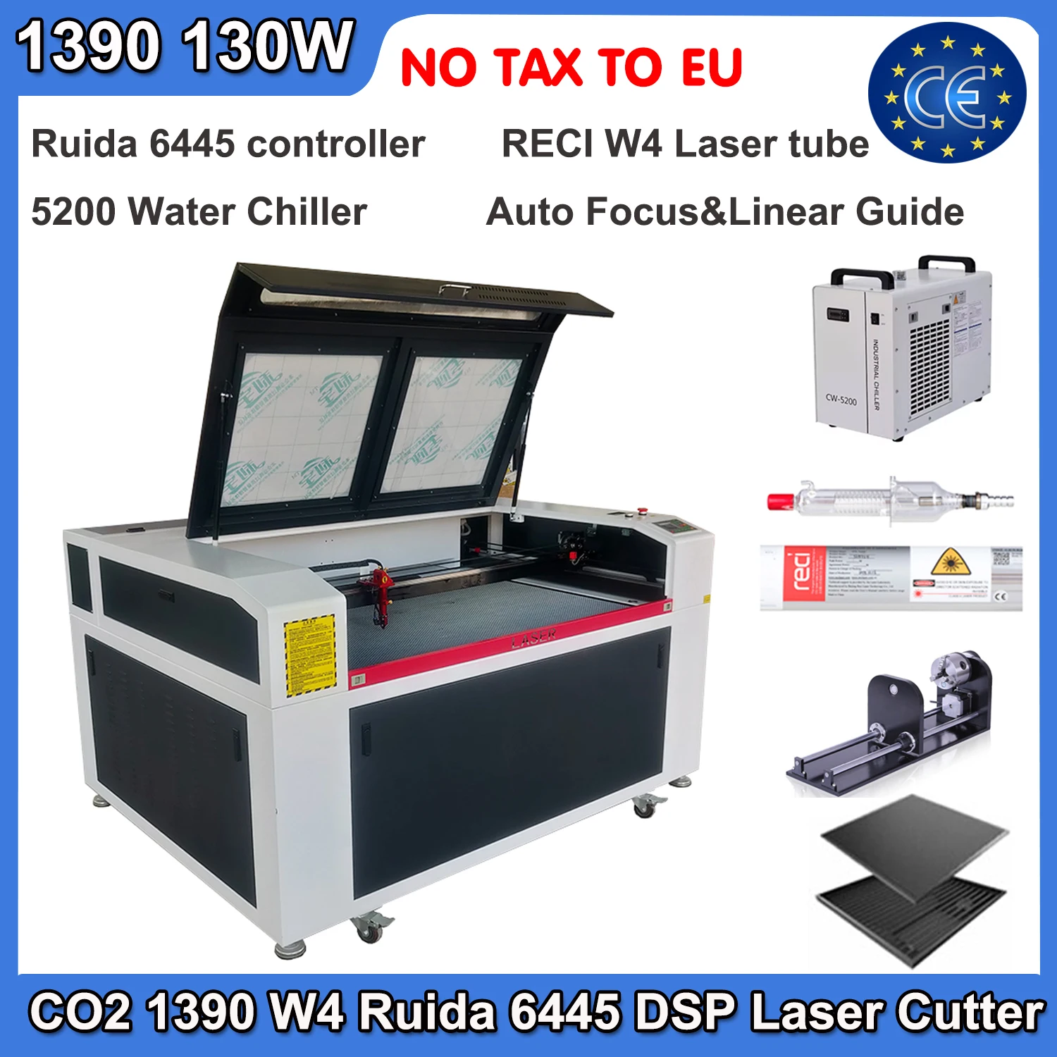 DSP 1390 Laser Cutting Machine 130W Laser RECI W4 Laser Cutting Machine With Autofocus Metal Cutting EU Ship US Ship