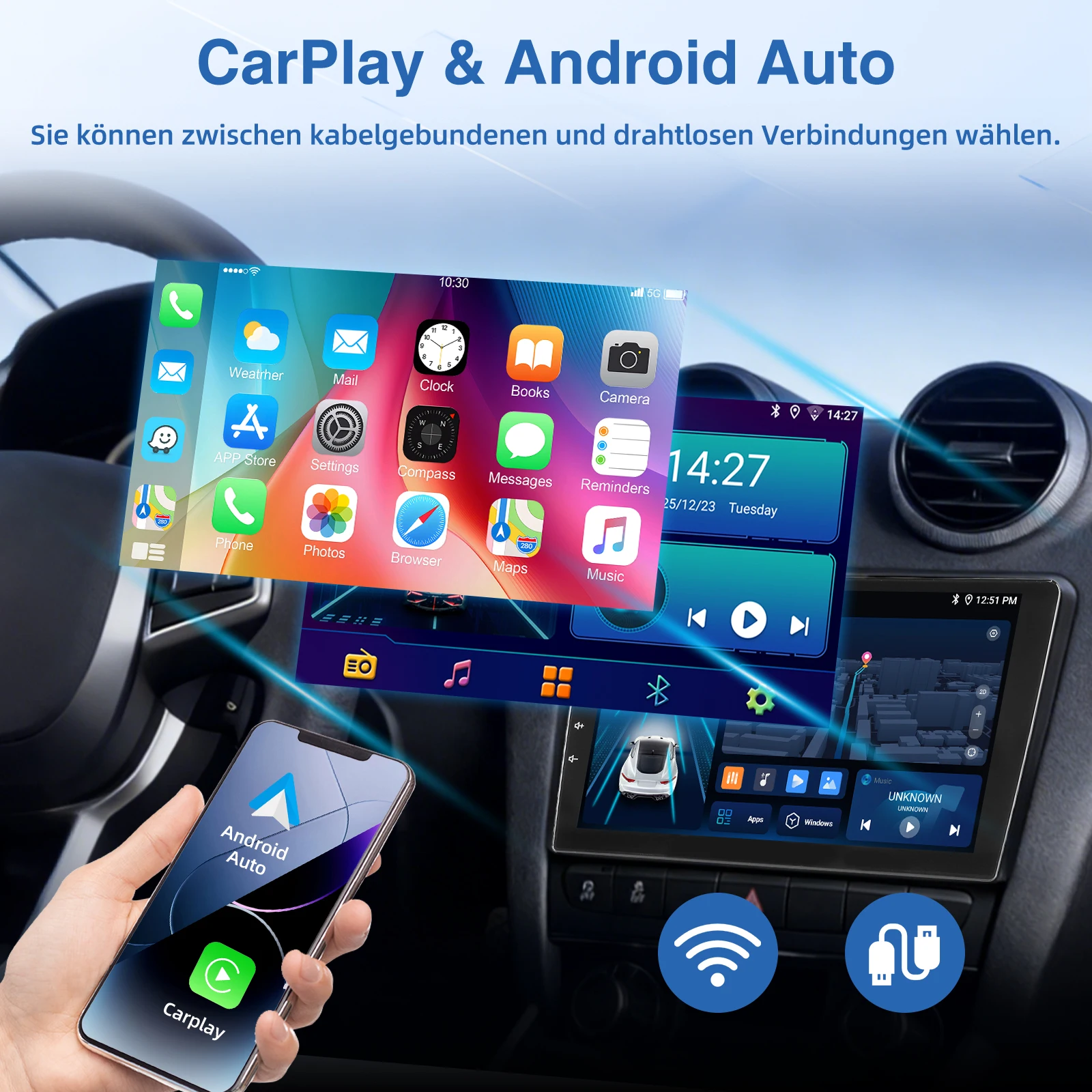 MOPECT Carplay Inalámbrico Android Auto Android 15 4 Núcleos 9 Pulgadas para AUDI A3 8P 2003-2012 Autoradio GPS NAV SWC DAB+ (opcional) 3