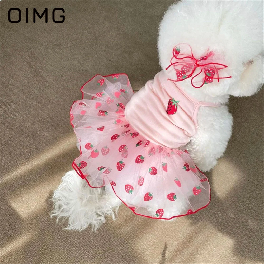 OIMG Summer Thin Pet Gauze Skirt Pomeranian Yorkshire Schnauzer Dress  Strawberry Daisy Small Dogs Clothing Excluding Headwear