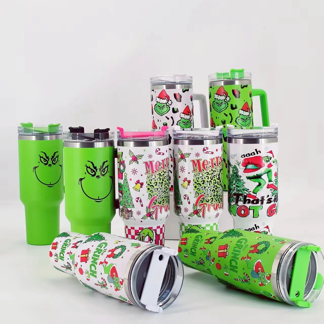 Taza de lingotes de hielo Grinch de Navidad de 40oz, taza doble de acero inoxidable para coche, termo para deportes al aire libre de gran capacidad, taza con asa para coche