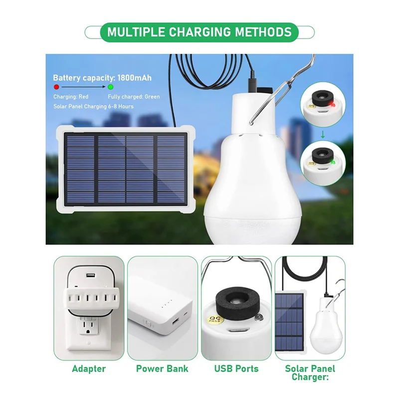 Portable Solar Light Bulbs USB Rechargeable Emergency LED Bulbs With Remote Timer Fit For Shed Hiking Camping Tent 2 Set