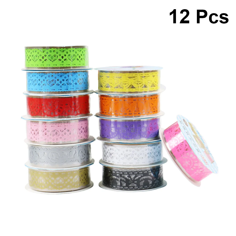

12Pcs Hollow Lace Tape Multicolor Masking Decorative Tape for Scrapbooking Gift Wrapping Diary Stickers Sticky Craft