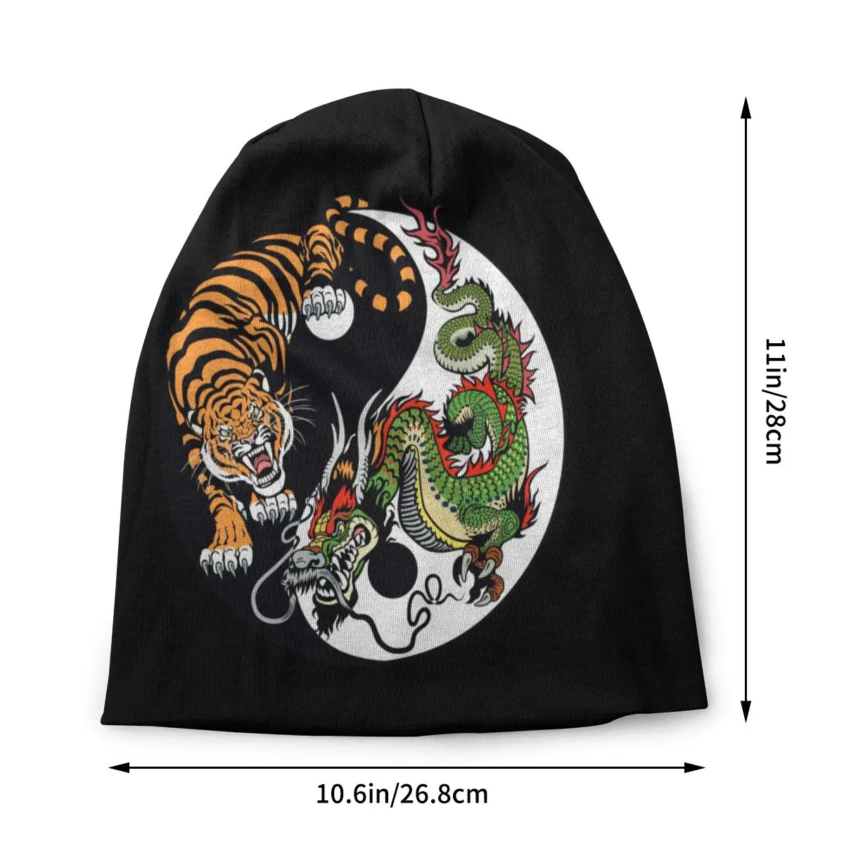 Custom Chinese Dragon And Tiger Tattoo Graphic Bonnet Homme Fashion Knit Hat For Warm Winter Yin and Yang Symbol Beanies Caps