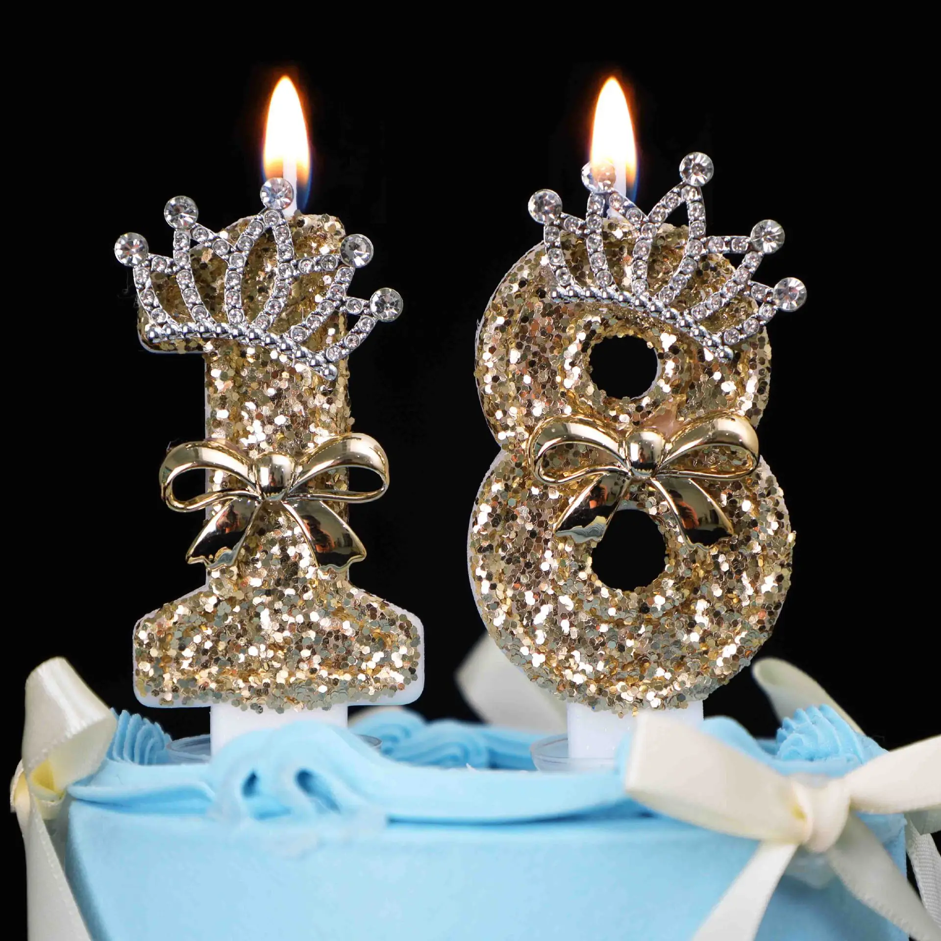 Crown Glitter Senior DIY Number Candles Gold Diamond Cake Birthday Digital Candle Decoration Baking Shop Queen Birthday Candles