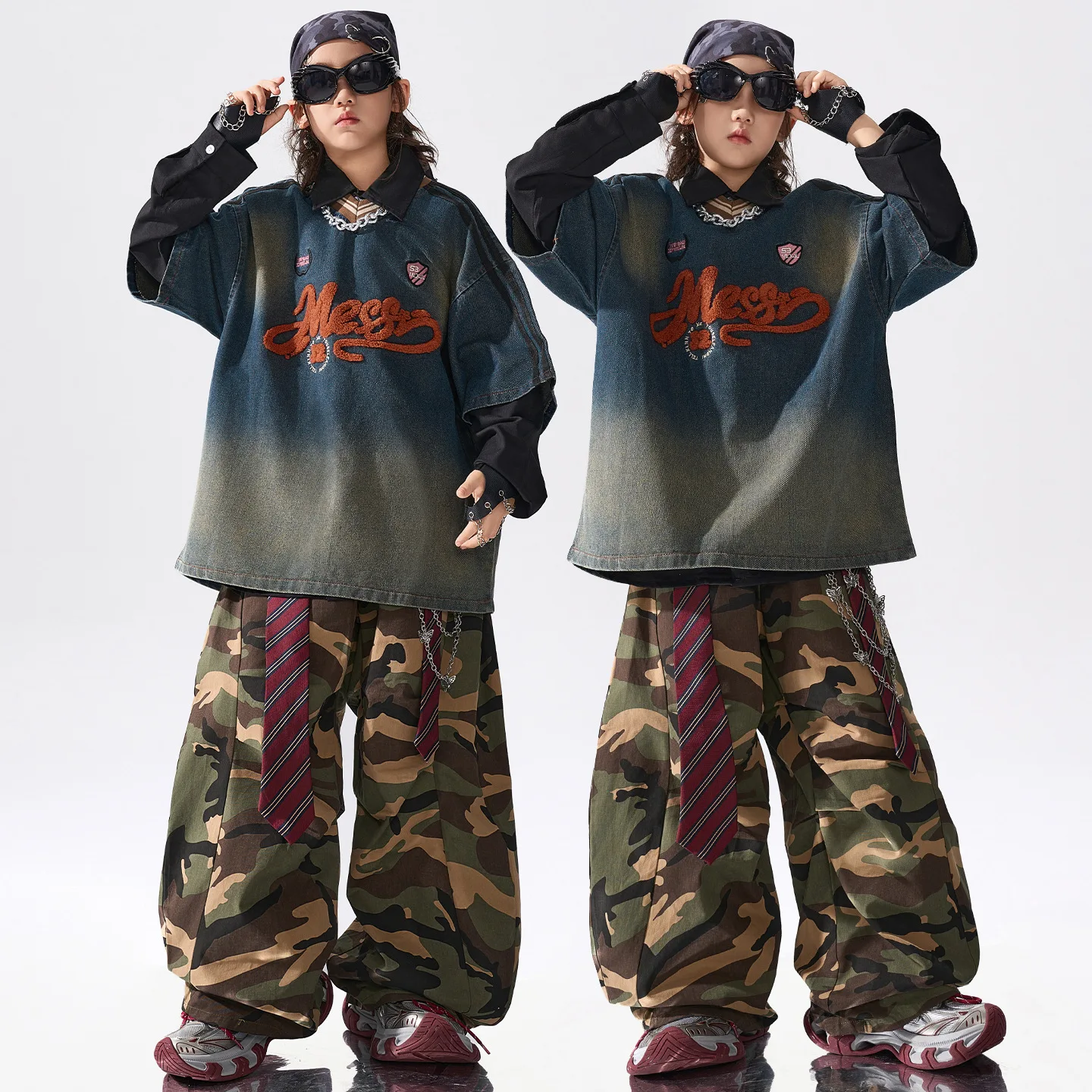 Children Boys Girls Streetwear Hip Hip Denim Short Sleeve T-shirt Cargo Pant Sets Kids T Shirt Trousers Tracksuits Clothes