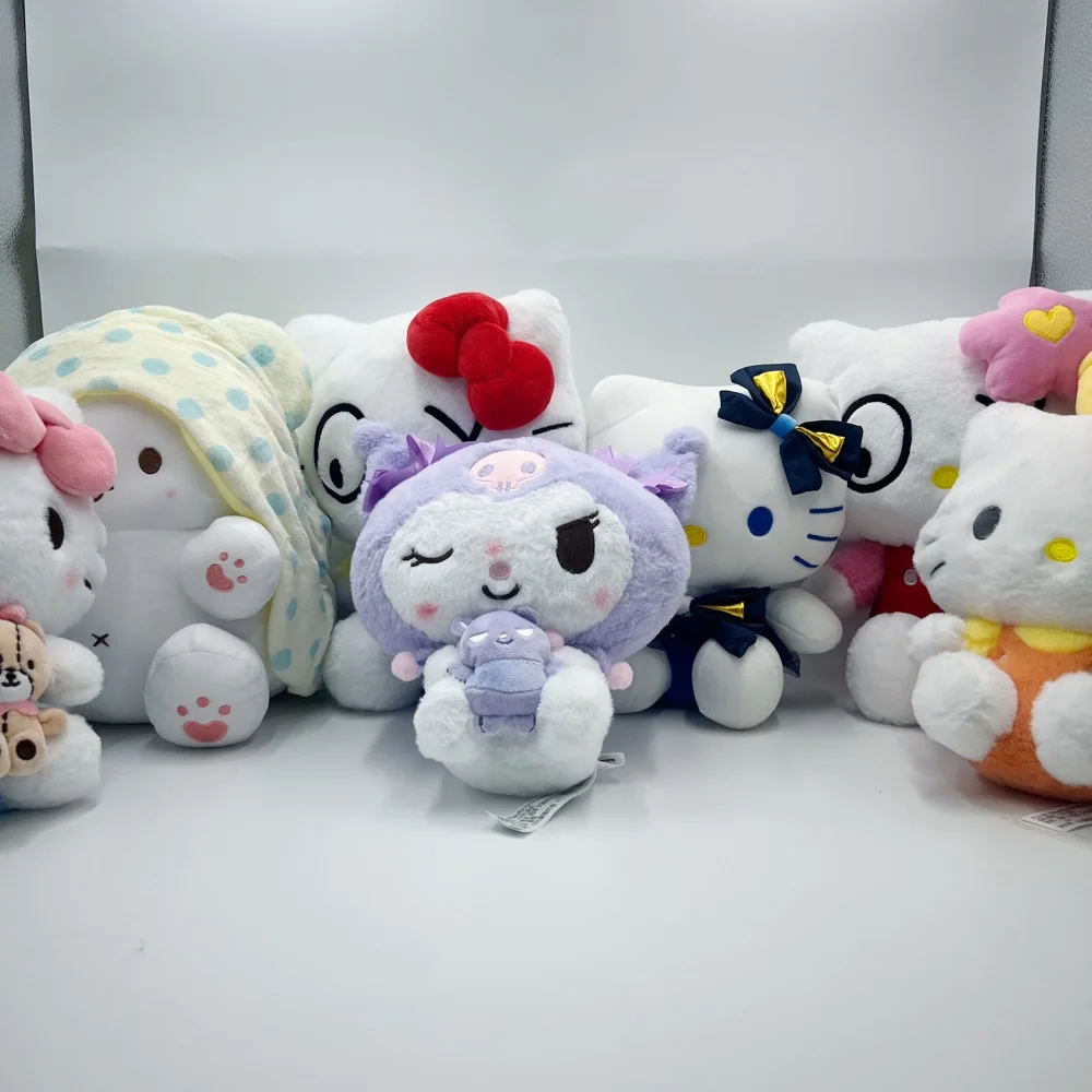 22cm Hello Kitty Kuromi Soft Plush Toy KT Animal Doll for Girls Heart Me Melody Cinnamon Gift