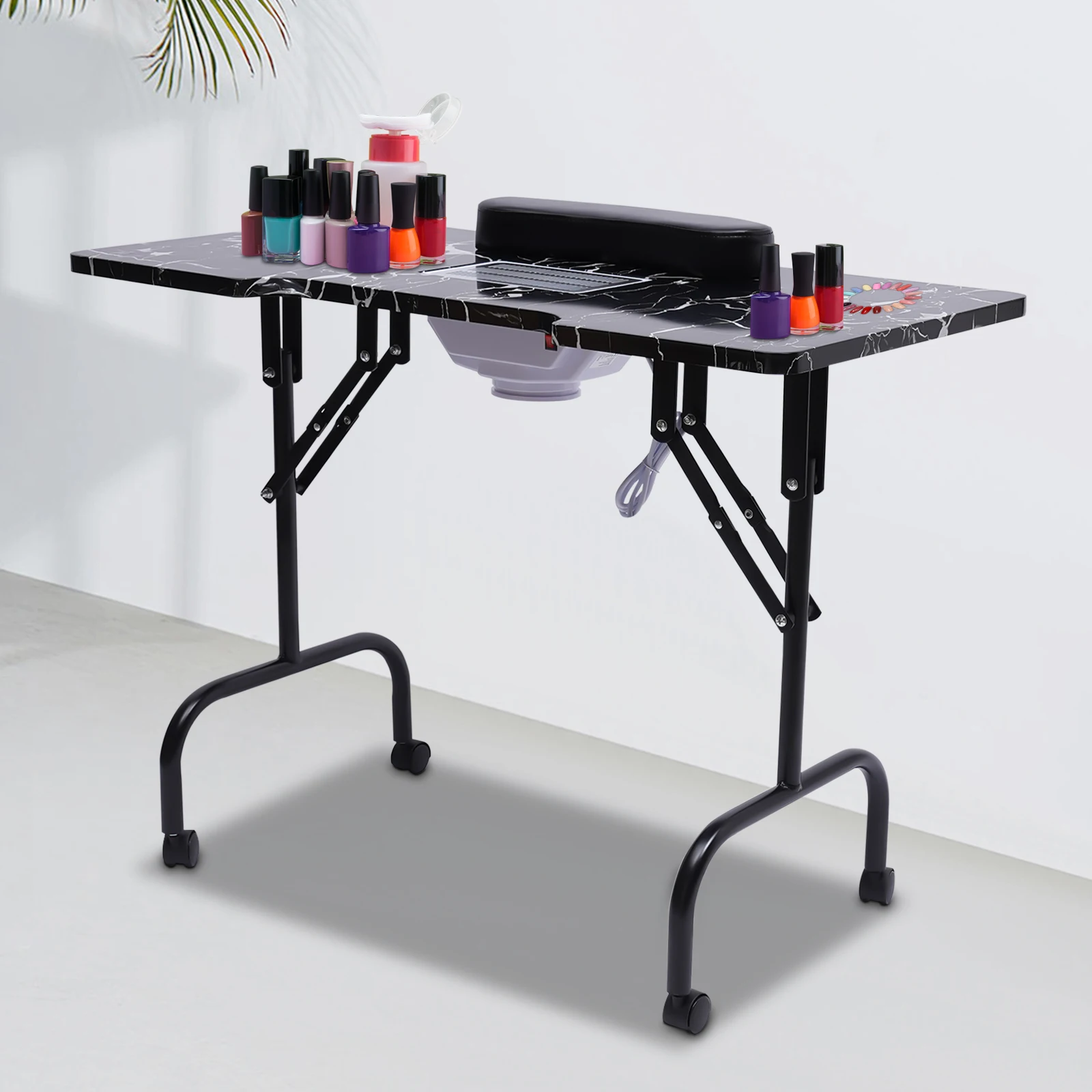 Portable Nail Table Folding Manicures Desk Movable Table Independence for Both Salon and Home w/ Dust Collector Fan