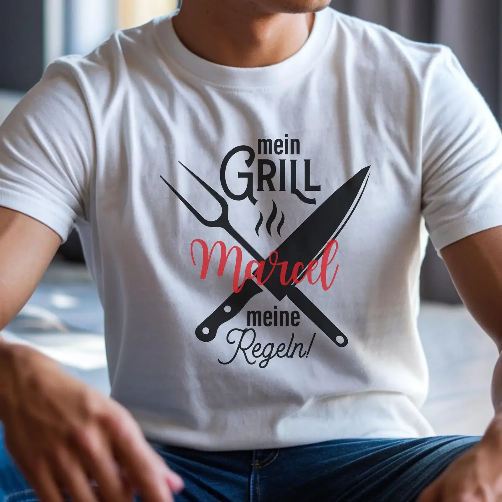 Personalisiert Grillen SweasT T Shirt BBQ Fans Grillliebe Bierchen Männerabend vintage Washed graphic homme Stylish fashion