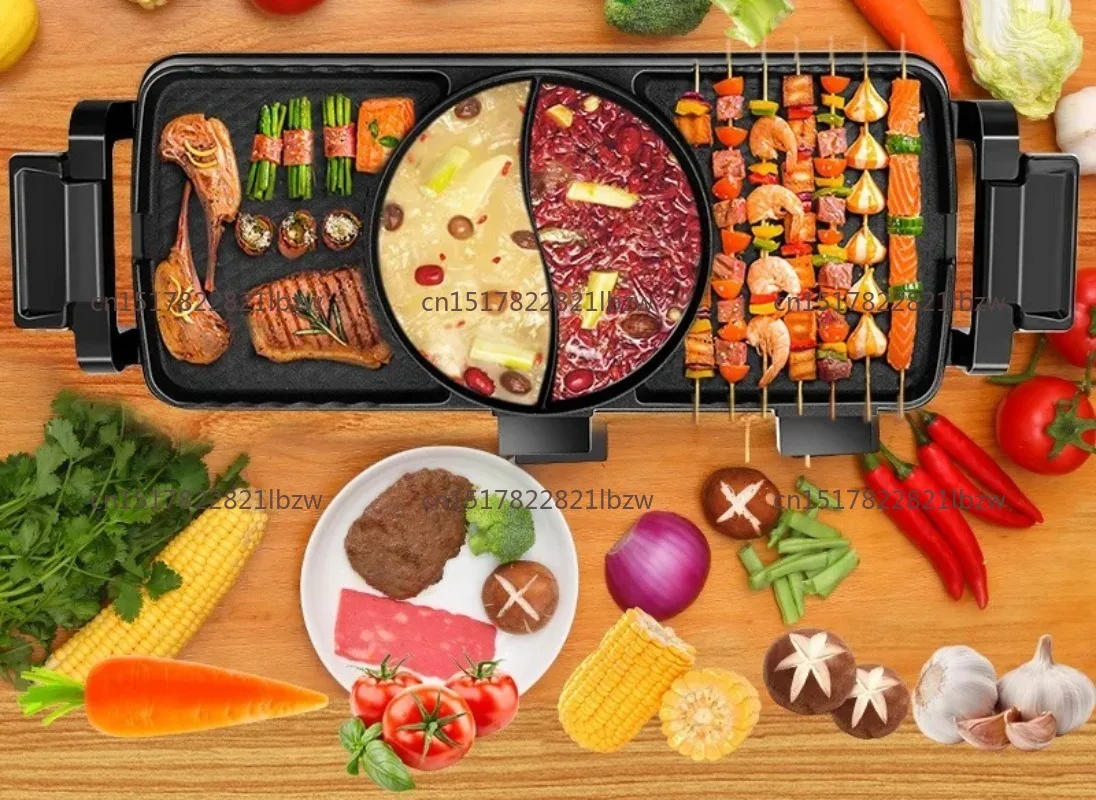 Dual-sided Electric Grill Pan - Multi-functional Hot Pot & BBQ Combo, Indoor Electric Hot Pot with Grill