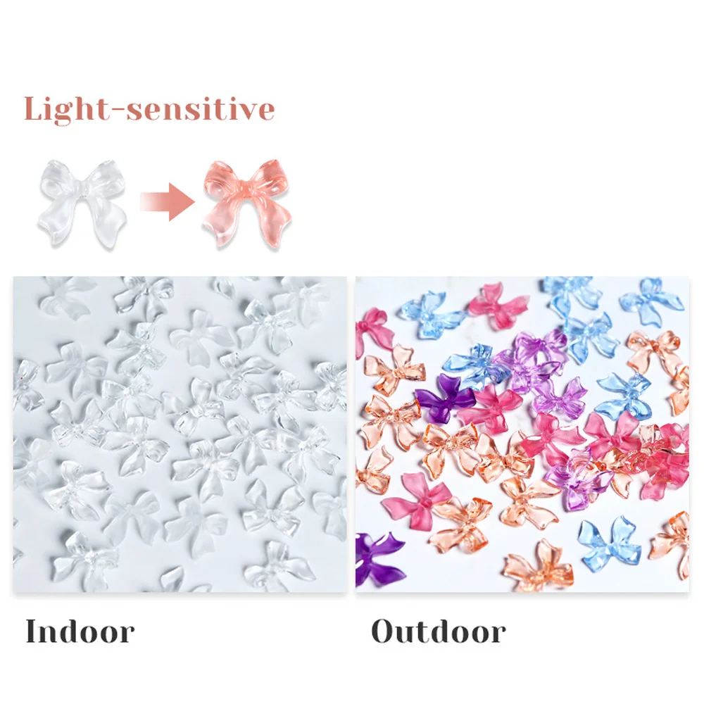 Nministériels d papillon 3D sensible à la lumière pour les ongles, breloque en résine, glace à travers le changement de document, pièces de ruban, bijoux, 10x10, 100 pièces