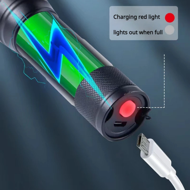 Strong Light LED Flashlight Telescopic Focusing Multifunction Torch Red/white/blue/green Four-color Light Source Outdoor Lantern