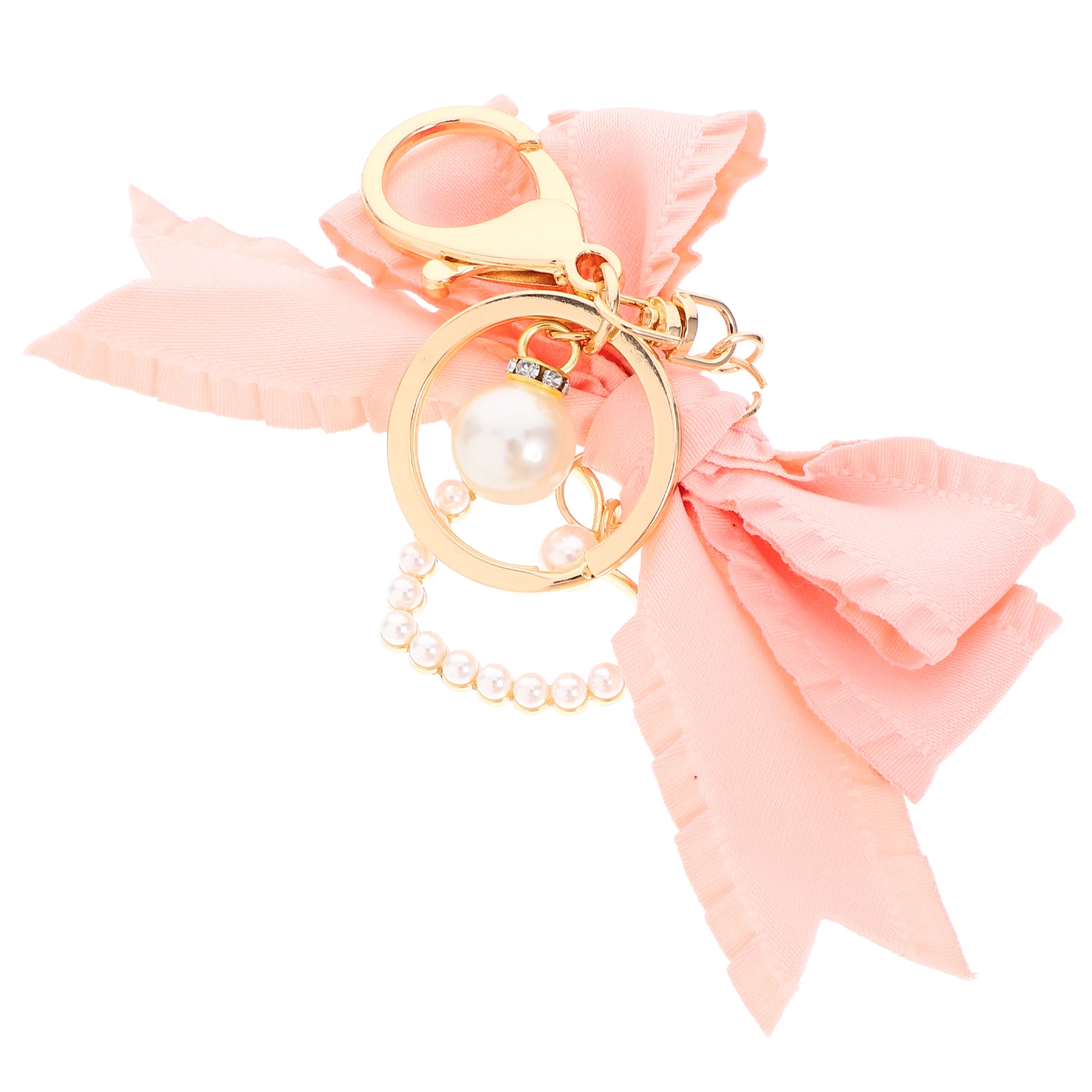 

Keychain Bowknot Chain Oversized Keychain For Backpacks Bow Heart Charm Pearls Zinc Ribbon Practical Keys Backpack Purse Wallet