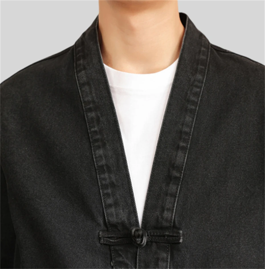 Large Size Denim Jackets Men Vintage Washed Jacket Mens Disc Buckle Loose Casual Jacket Coat for Man Spring Autumn Tang Suit 5XL