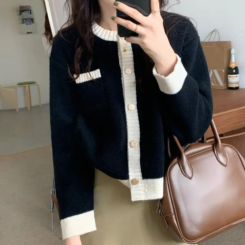 Simplicity Office Lady Solid Color Sweater Women Autumn Knitting Cardigan Coat O-neck Long Sleeve Fashion Trend Knitwear Tops