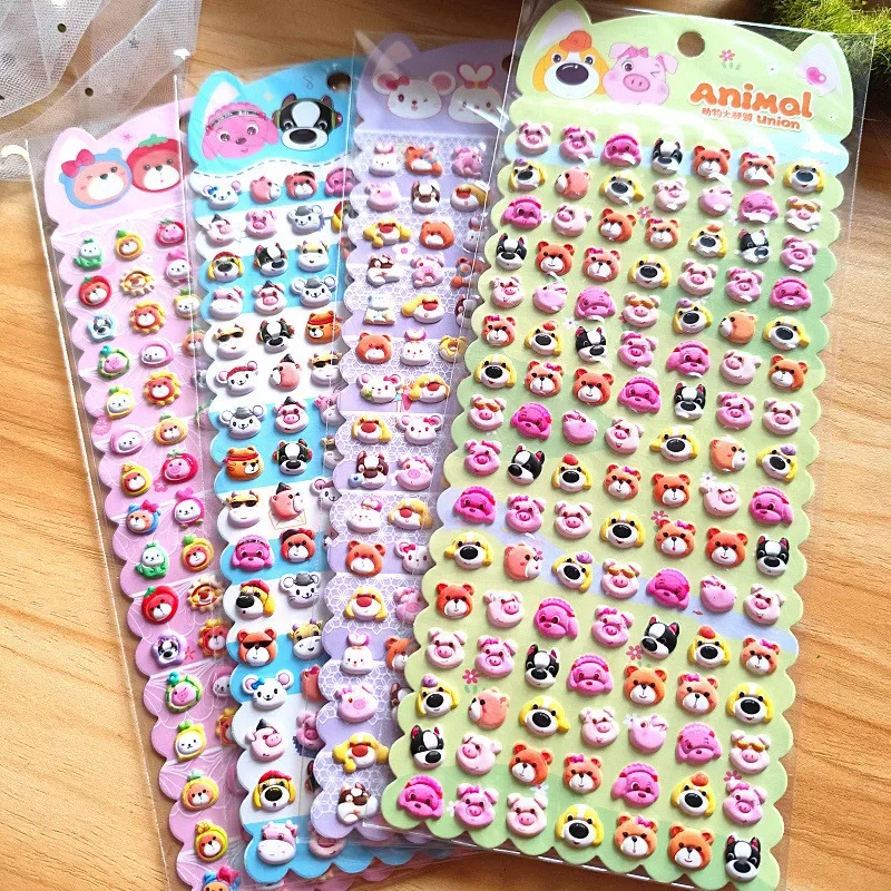 

4 Pcs Cute Little Animal Heads EVA Bubble Stickers - Adorable Cartoon Decor with Multiple Styles, Perfect for Scrapbook, Diary