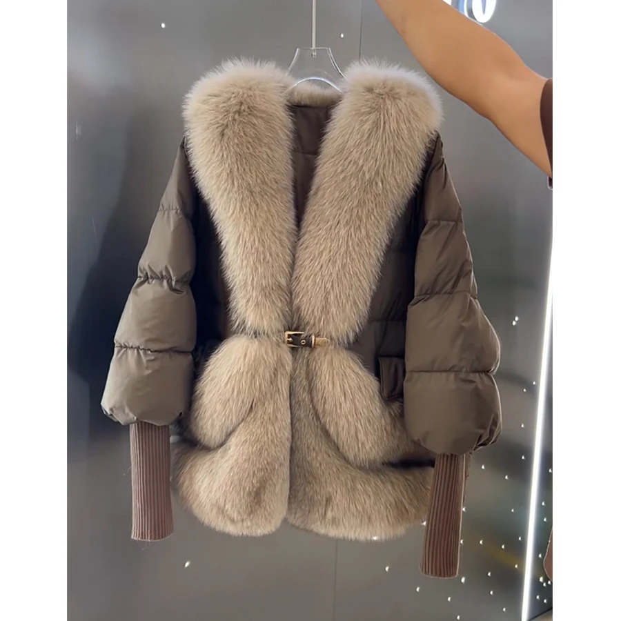 Women\'s Winter Real Goose Feather Coat With Fox Fur Short Natural Fox Fur Puffer Coat Luxury New Arrival