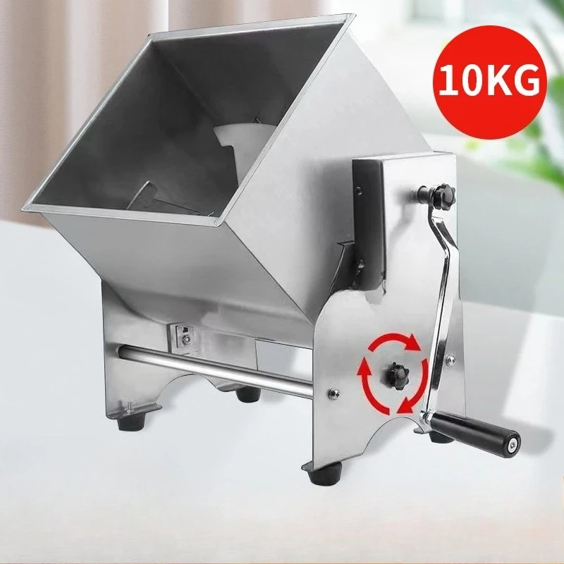 10KG Capacity Tilt Tank Manual Meat Mixers Side-turn Dough Mixer Manual Dough Mixer Stainless Steel Food Mixer
