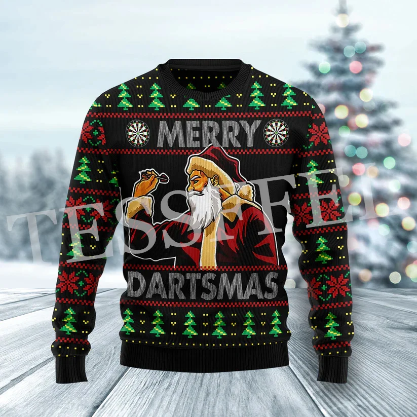 Christmas Santa Claus Knitted Ugly Sweater Xmas Cosplay Cartoon Vintage Graffiti Long Sleeves 3DPrint Winter Pullover Harajuku U