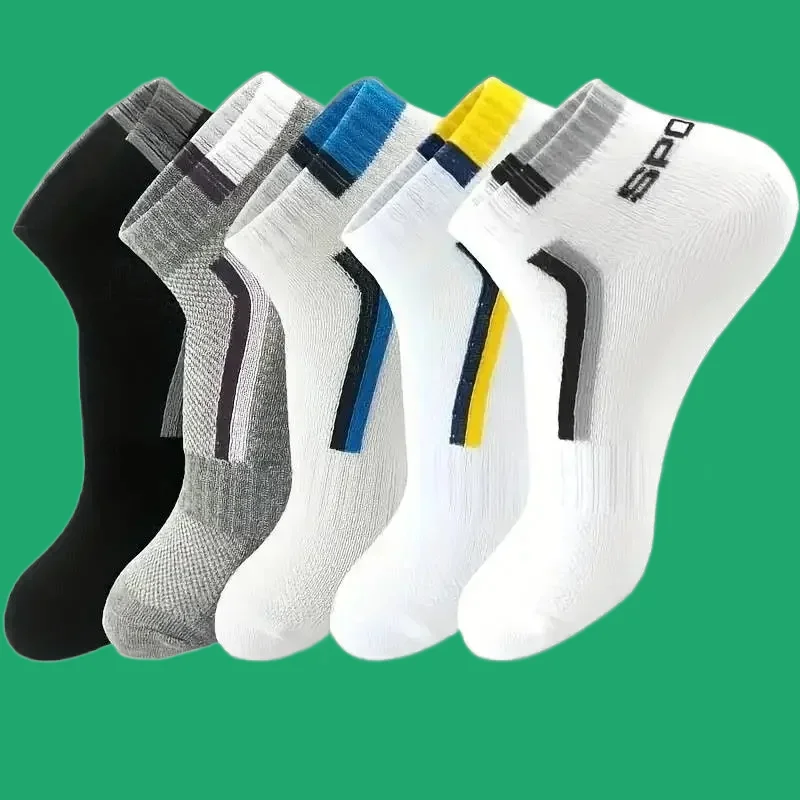 5/10 Pairs 2024 New Men's High Quality Boat Socks Solid Color Low Cut Socks Anti-Odor Sweat-Absorbent Breathable Cotton Socks