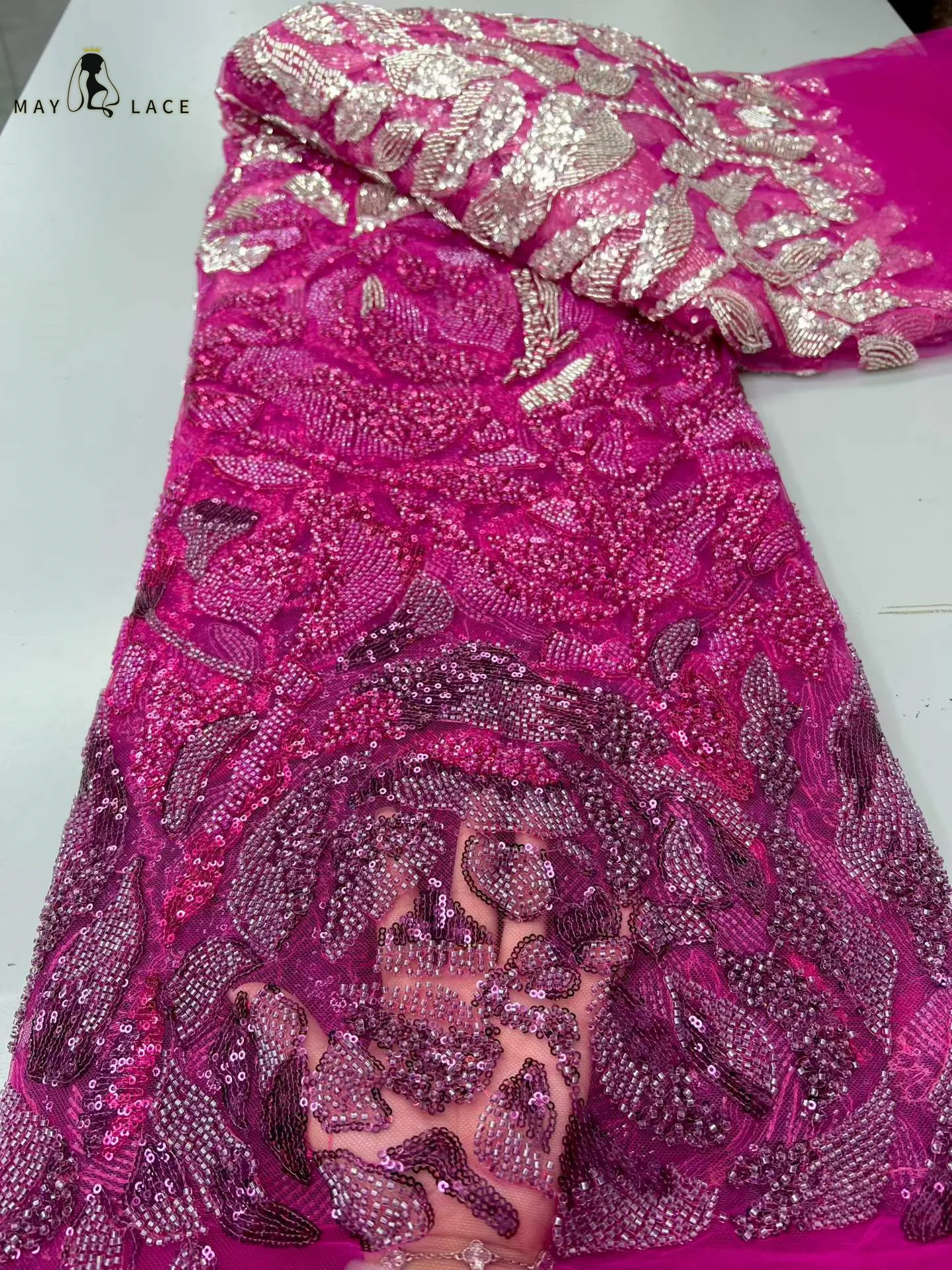 Elegant African Nigerian Diamond Beaded Lace 2026 High-End Luxury French Sequins Mesh Lace Fabric Women Evening Dresses Party 4