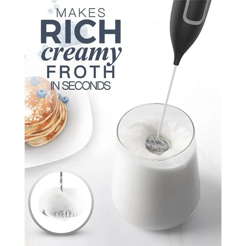 AT21-Milk Frother Handheld Battery, Electric Foam Maker Frother Wand, Drink Mixer With Stainless Steel Whisk For Coffee