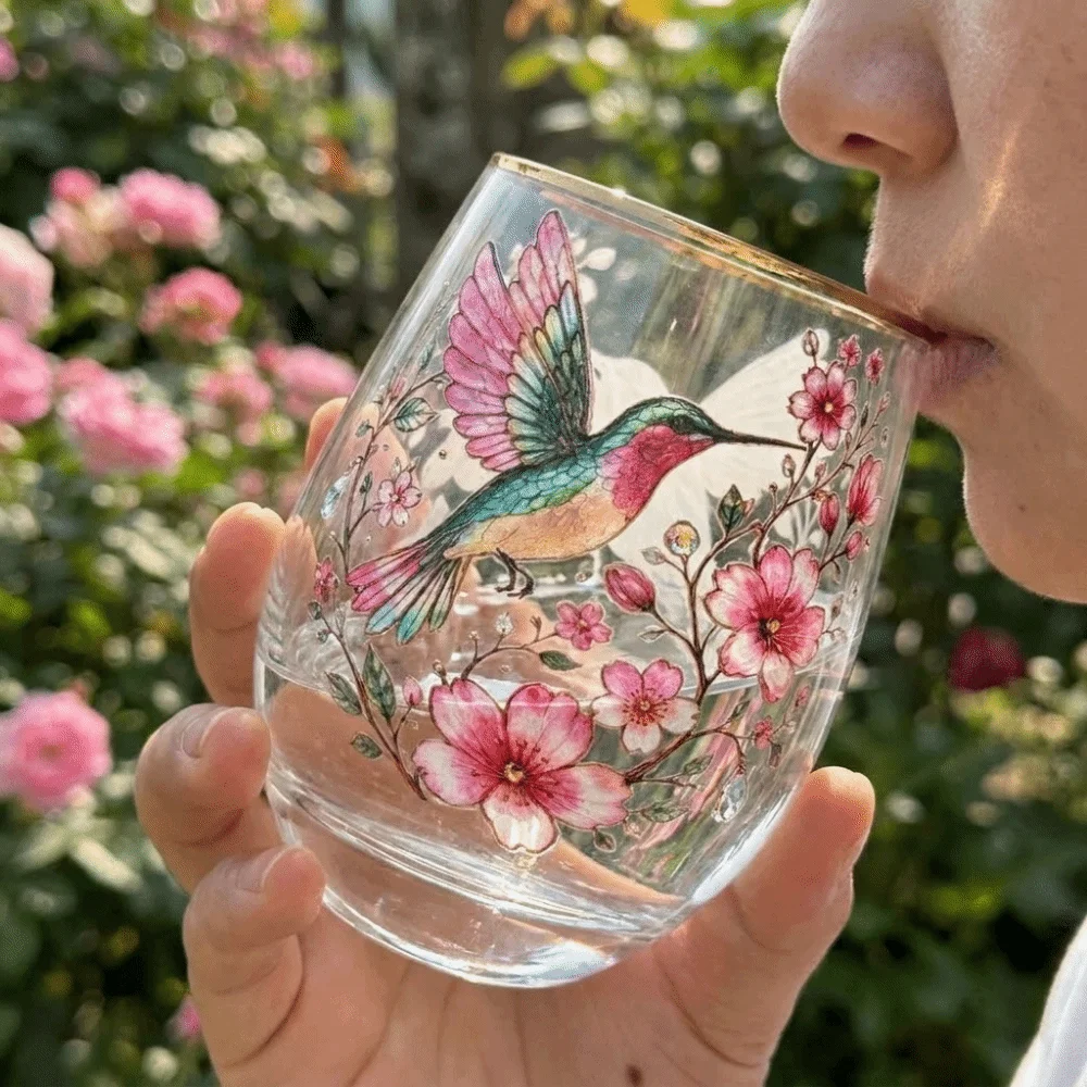 Multi-Purpose Transparent Hummingbird Pattern Mug Embossed Cartoon Floral Pattern Cup Aesthetic Milk Cups Daily Use