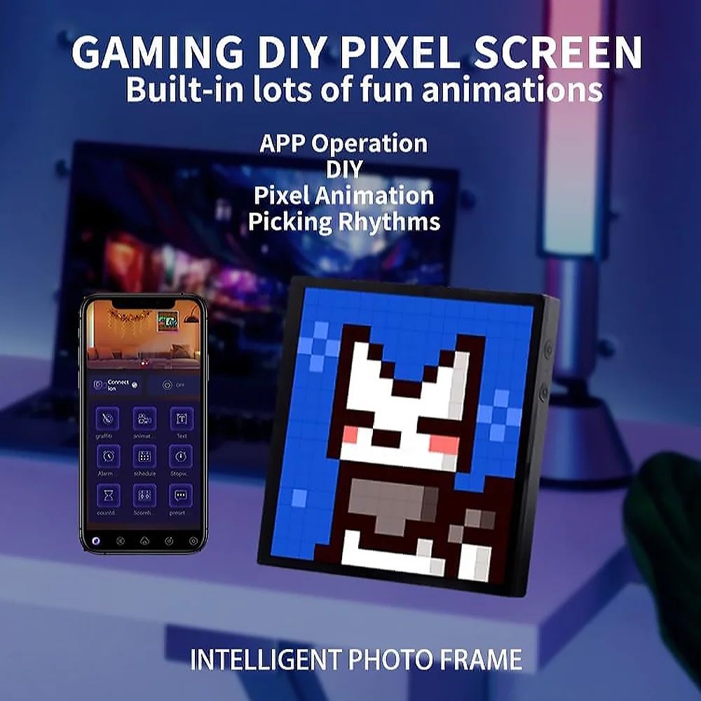 LED Pixel Screen Desk Lamp Bluetooth Pixel Screen Ambient Lamp DIY Holiday Gift Lights Desktop Decoration Lamp Christmas Gift