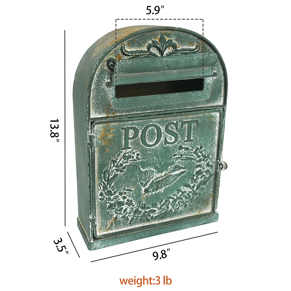 Rustic Wall Mounted Mailbox Green Outdoor Garden Decoration