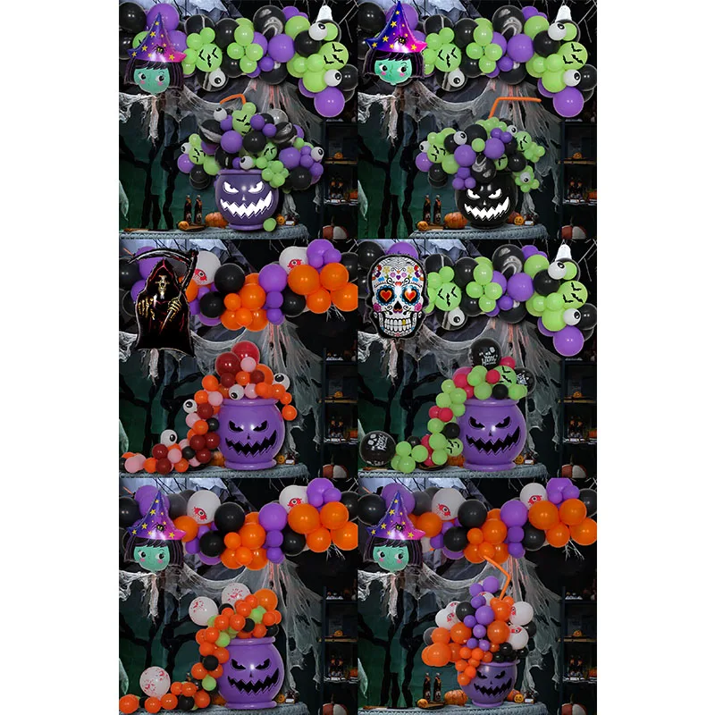 Halloween Party Balloons 3D Pumpkin Stickers Foil Balloon Purple Green Orange Black Balloons Arch Garland for Halloween Decor