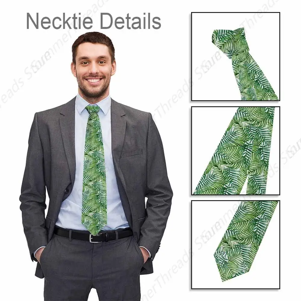 Green Palm Leaves Mens Tie Watercolor Tropical Leaves Men's Tie for Mens Teens Business Work Casual Wedding Party