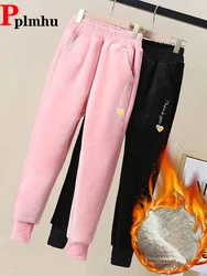 Winter Thicken Velvet Girls Sweatpants Plush Lined Elastic Waist Children Spodnie Warm Kids Jogger Pants Snow Wear Pantalones