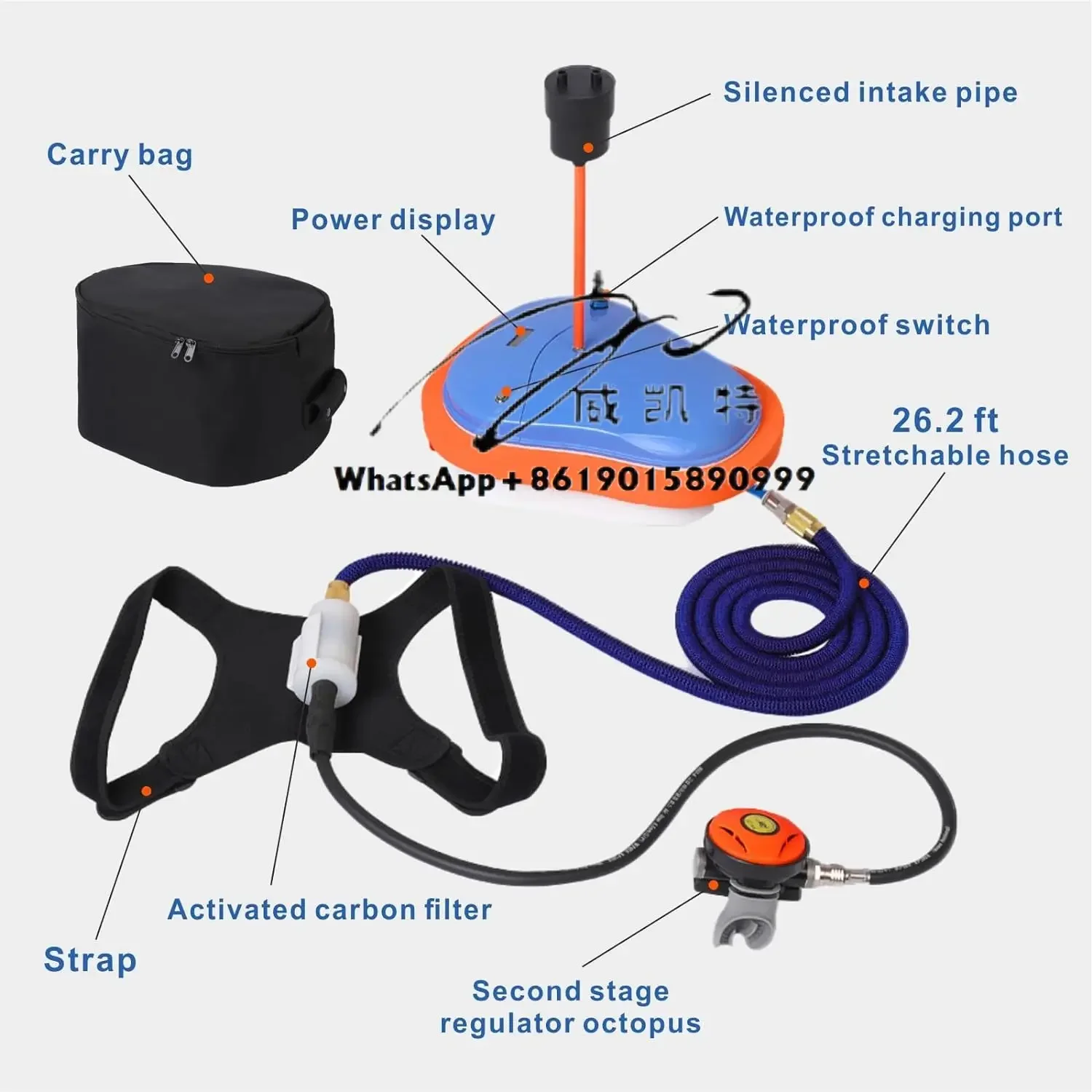 Portable Airline Approved Scuba Diving Ventilator Tankless Scuba Diving System Waterproof Diving Equipment Rechargeable for Fun