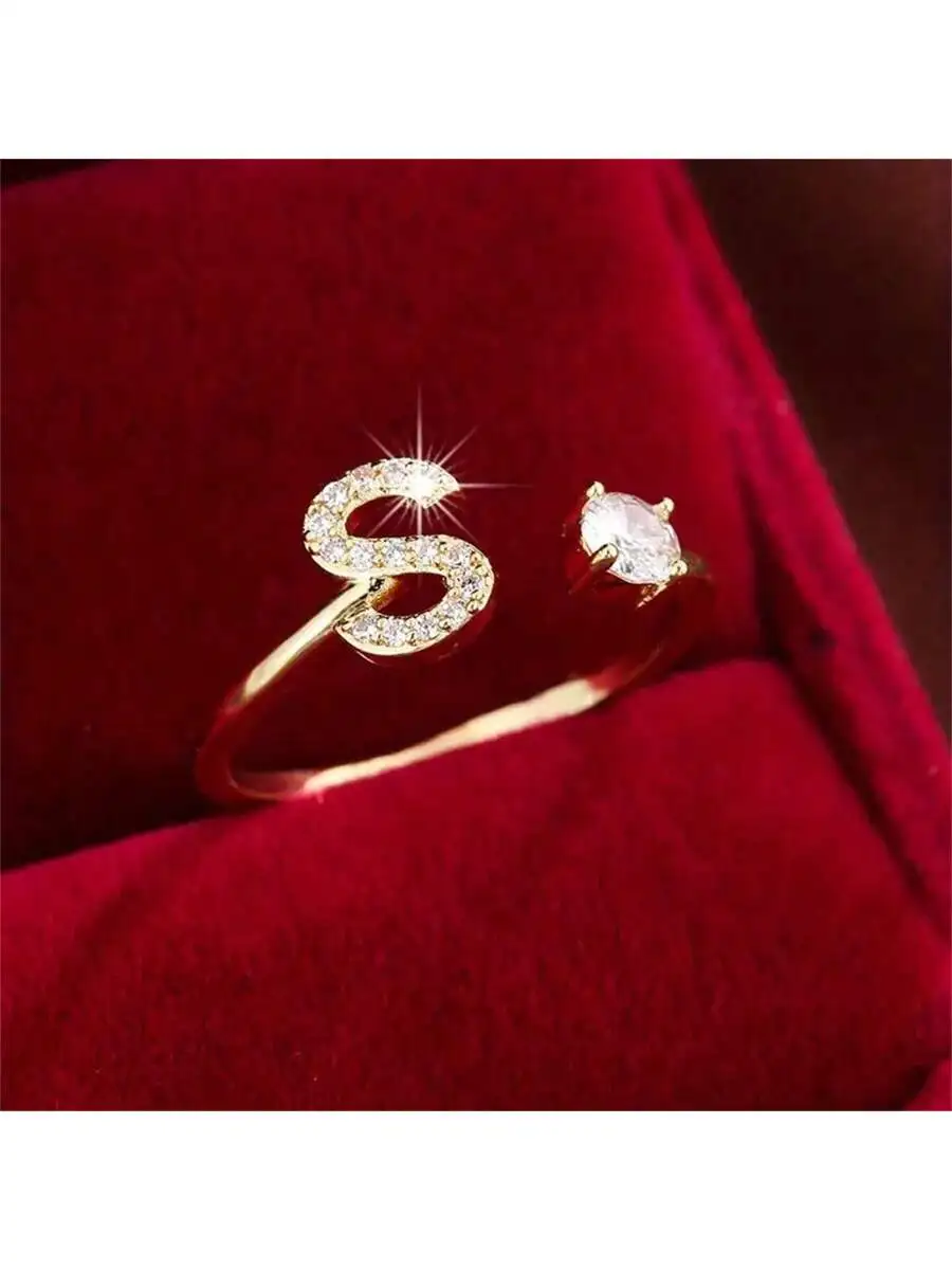 

Minimalist Letter S Design Fashion Ring With Crystal Stone For Women Daily Wear