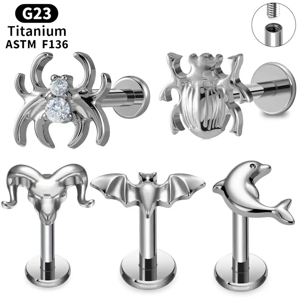 G23 Titanium 16G 18G Tragus Helix Daith Cartilage Labret Piercing Ear Stud Earrings Women Internal Thread squid design Jewelry