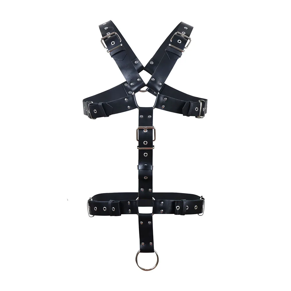 Men Sexy Chest Body Harness Straps PU Leather Lingerie Hollow Bondage Clubwear Costume Bound Slim Fit Vests Undershirt