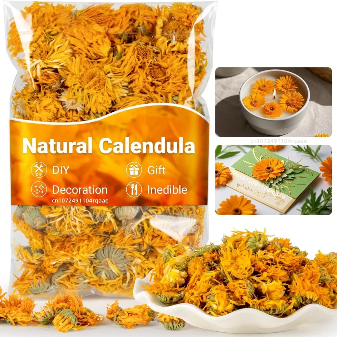 Flores de caléndula secas naturales (caléndula naranja) para decoración de bodas y festivales, dispersión de mesa aromática de Diwali, confeti de buena suerte