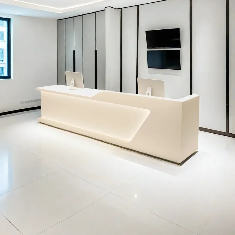 

Exhibitor Furniture Restaurant Reception Desk Modern Tempered Glass Luxury Column Salon Customer Center Small Cheap Room Desks