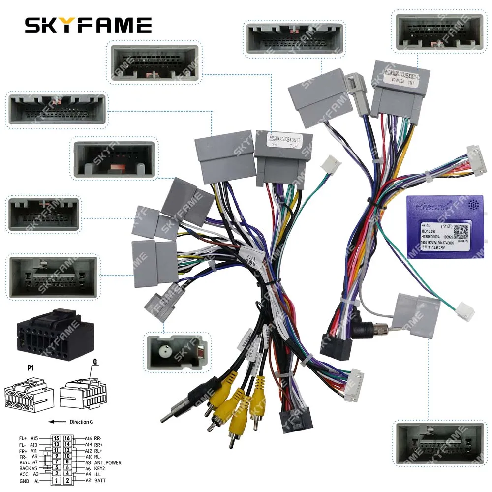 SKYFAME Car 16pin Wiring Harness Adapter Canbus Box Decoder Tesla Android Radio Power Cable For Honda CRV CR-V