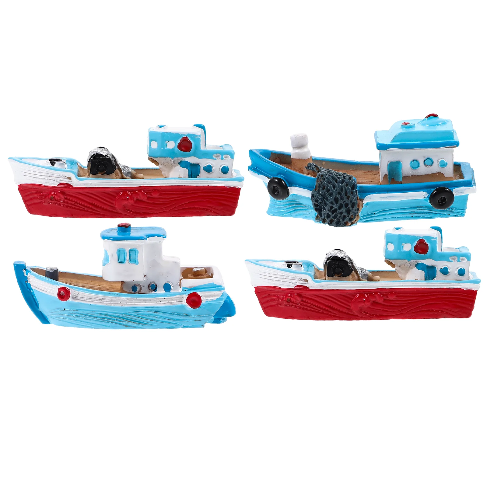 

4 Pcs Fishing Boat Ornaments Beach Ocean Cake Decorations Dollhouse Model Resin Office