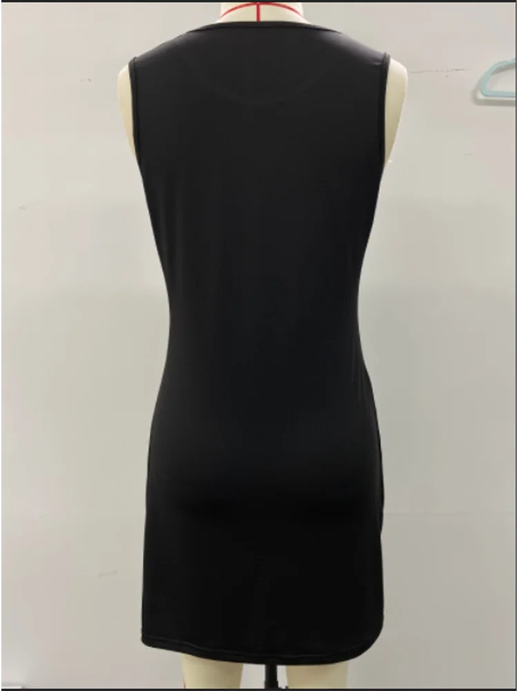 Vestido feminino monocromático com decote em U, sem mangas, ombro de fora, manga curta, simples, elegante, colete, verão