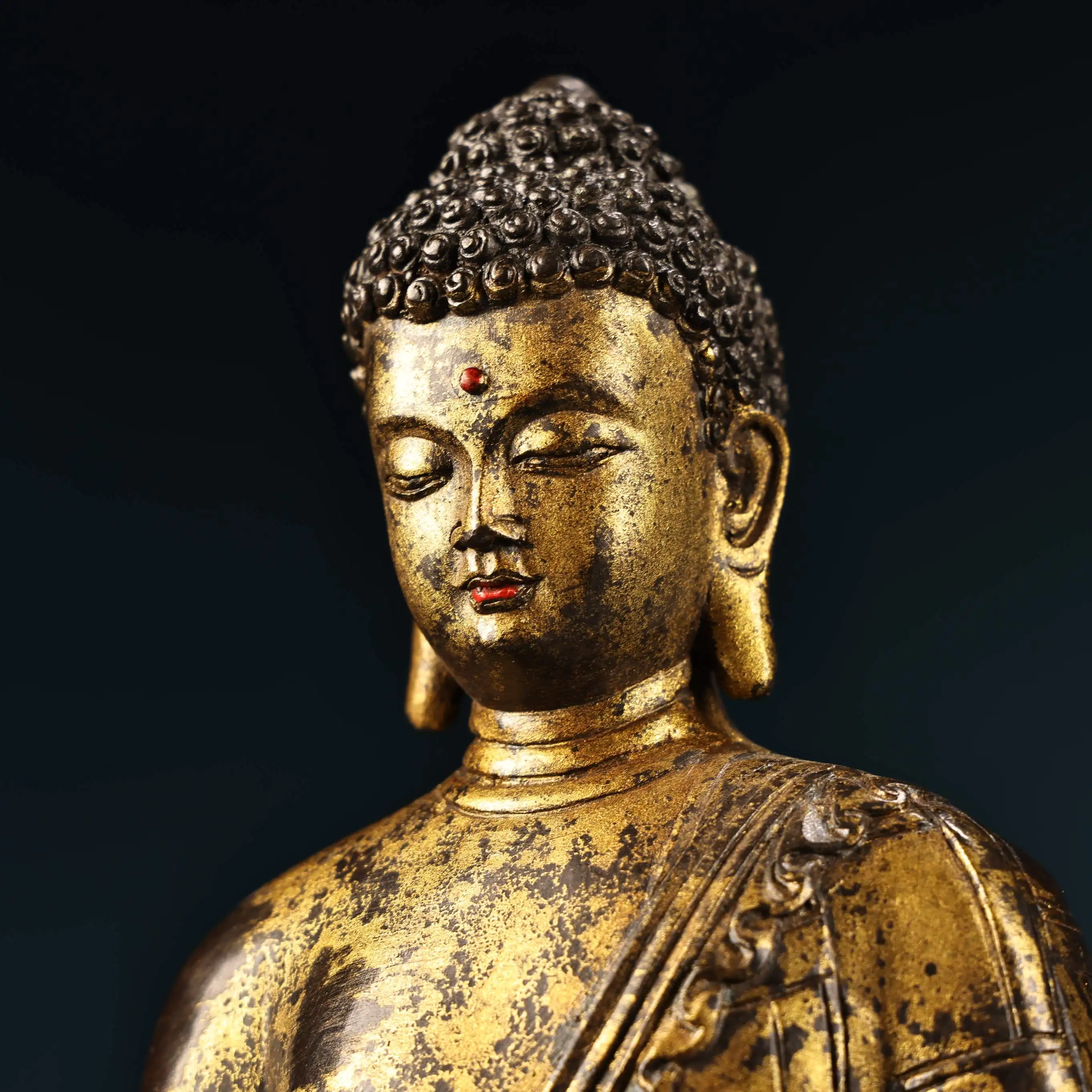 Bronze Gilded High Relief Medicine Sitting Buddha Bhaisajyaguru Lotus Terrace Worship Hall