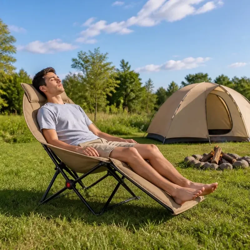 Portable Folding Camping Chair with Footrest Stainless Steel Frame Oxford Cloth Lightweight Outdoor Seat for Beach Garden