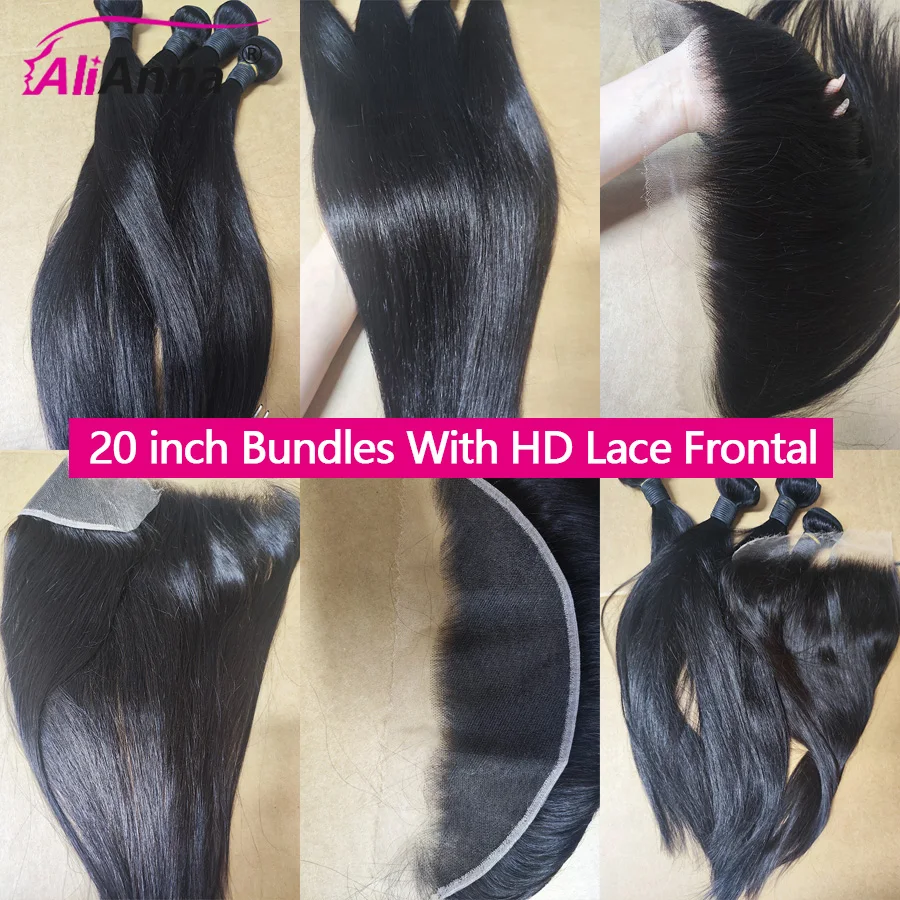 Bundel rambut manusia lurus renda Frontal 13x4 HD 100% asli dengan penutup 4x4 5x5 bundel renda rambut mentah 100% ekstensi rambut manusia