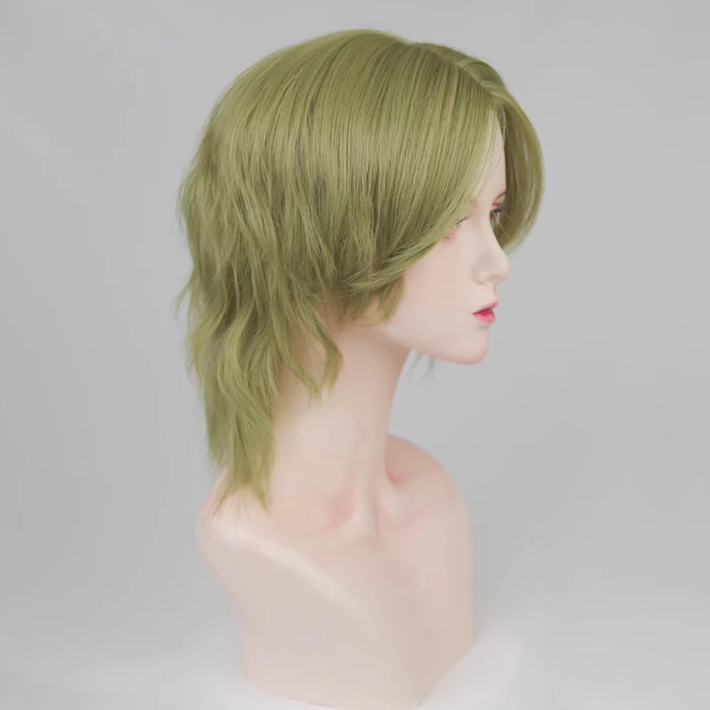 VICWIG Short Straight Mullet Head Wig Synthetic Men Anime Cosplay Green Natural Hair Wig for Daily Party