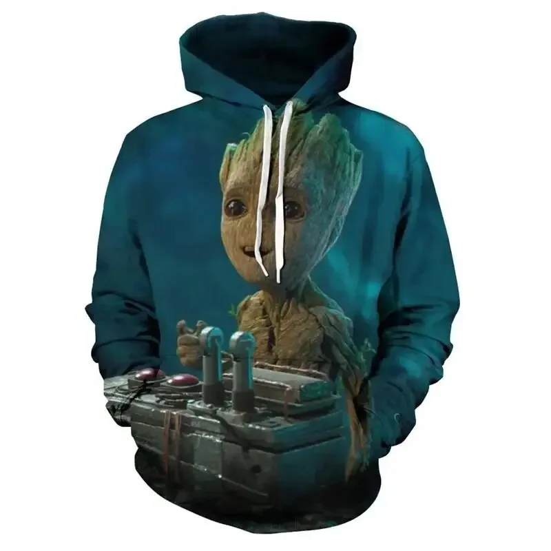 

Cartoon Anime Disney Men's and Women's Hoodies 3D Printed Tree Man Groot Pattern Children's Hoodies Fashion Street Sweatshirts