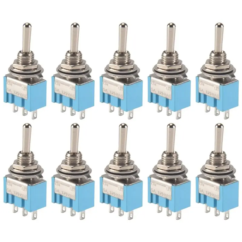 SCLS 10Pcs SPDT Mini Toggle Switch 3-Pin 2 Position ON/ON Miniature Toggle Switch 6A 125V AC Toggle Switch -102