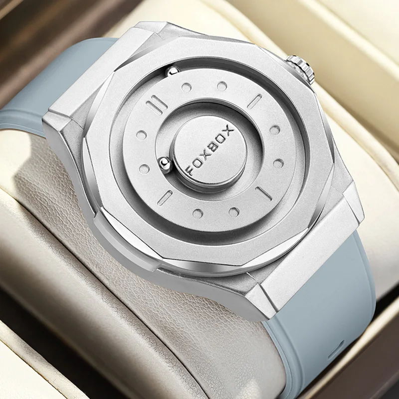 

Новые оригинальные мужские кварцевые наручные часы FOXBOX с магнитным указателем, модные военные водонепроницаемые часы с силиконовым ремешком для мужчин