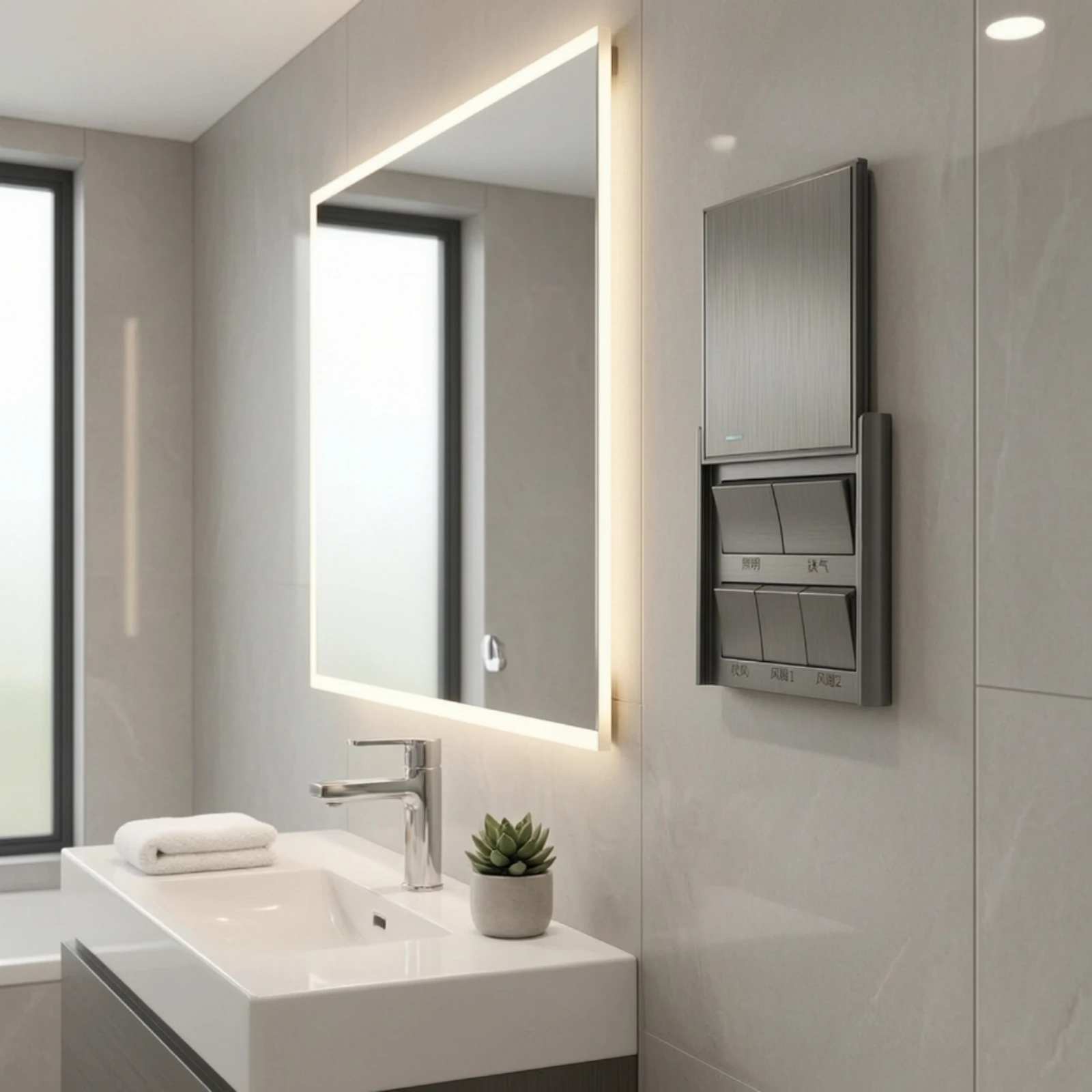 Bathroom Switch Panel Brushed Metal Switch Panel with Indicator Wall-Mounted Rectangular for Hotel